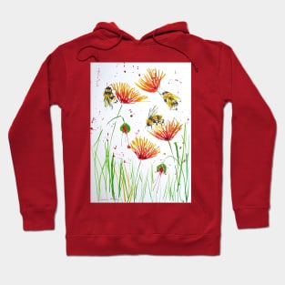 Bumble bees and Red and Yellow Flowers Hoodie